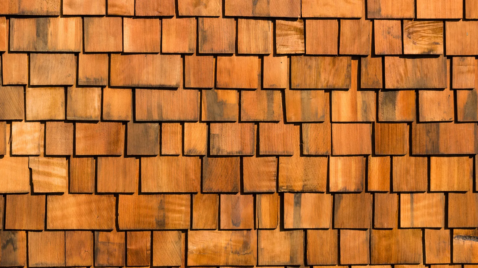 Staggered cedar shakes forming a dense textured surface