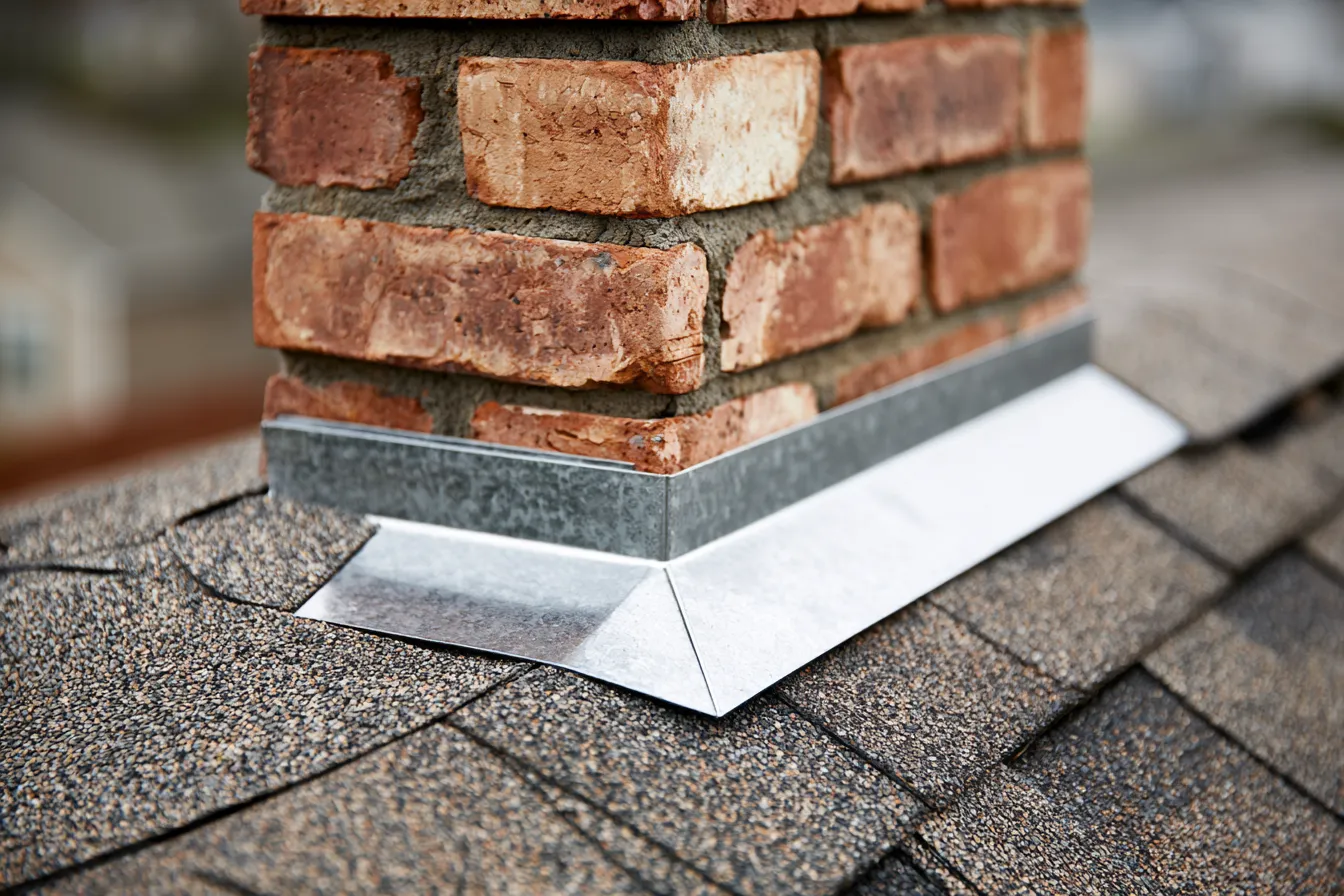 Counter-flashing set into brick mortar joints